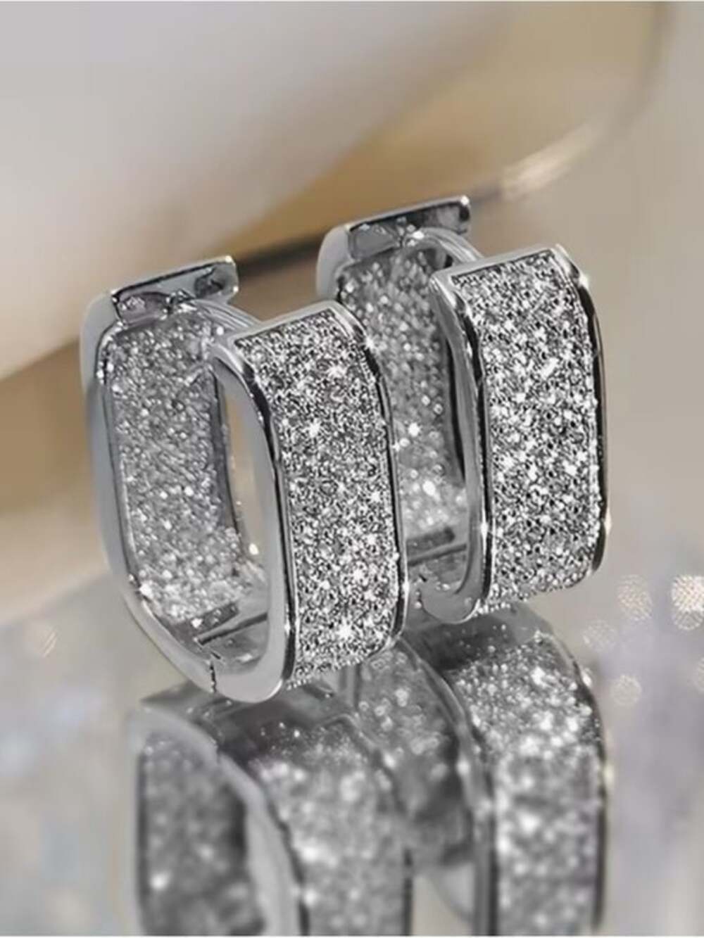 Glittering Pavé Silver Huggie Earrings - Women Jewelry
